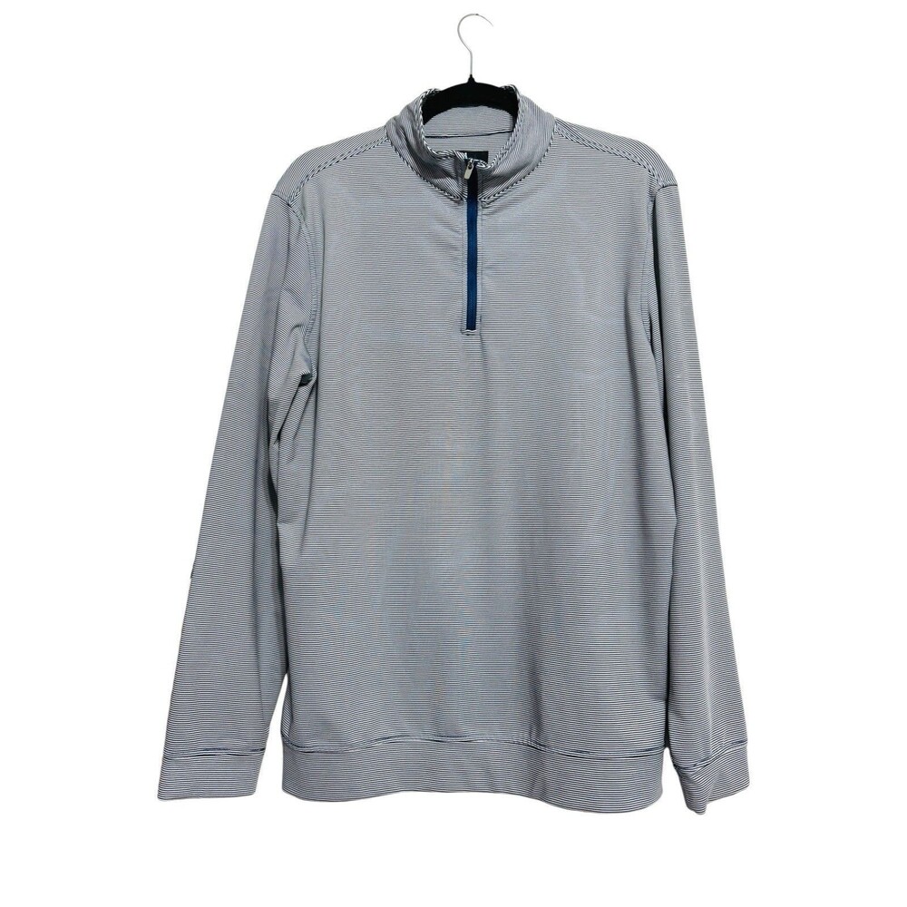 Magaschoni Blue Striped Qtr-Zip Pullover Men's Sz M Golf
